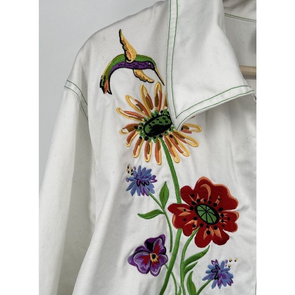 Bob Mackie Wearable Art Size 2x Embroidered Floral Hummingbird Full Zip Jacket - Picture 4 of 7